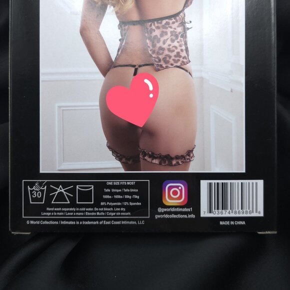 Leopard Lace Babydoll Lingerie Set 3pc Slitted Crop Thong & Garters One Size - Picture 6 of 7